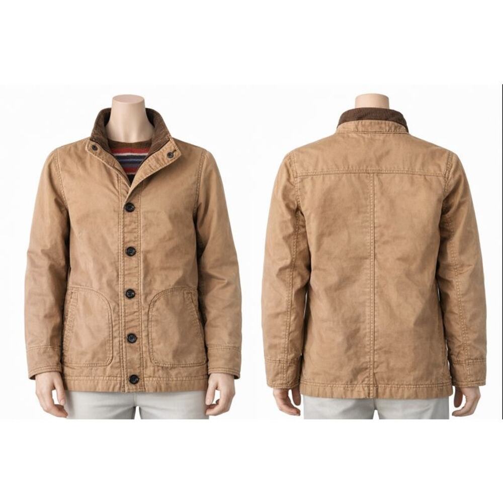 Vintage Woolrich Canvas Jacket Blanket Lined Chore Coat Tan Brown Womens S